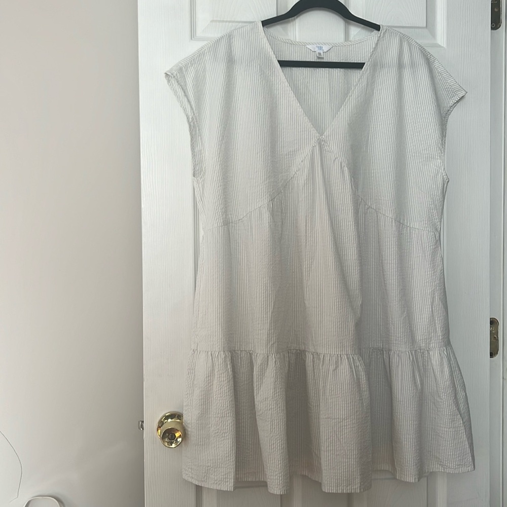 Time & Tru Short Sleeve Woven V Neck Dress Blue and White Stripe Size XXL (20)